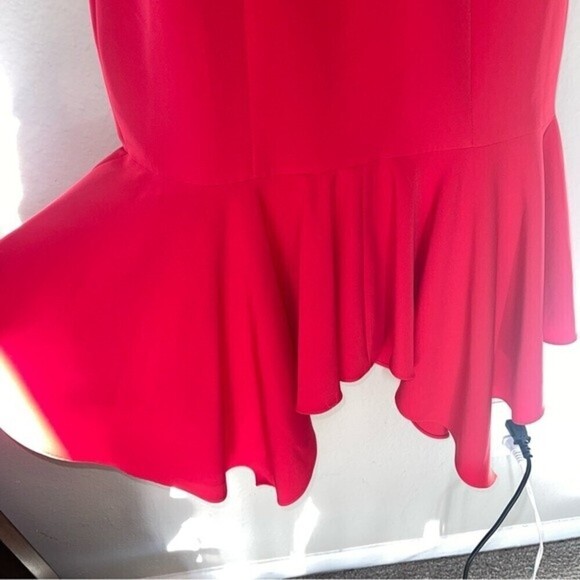 aidan mattox plundging halter crepe hot pink asymmetrical peplum midi dress 6 - Picture 7 of 9